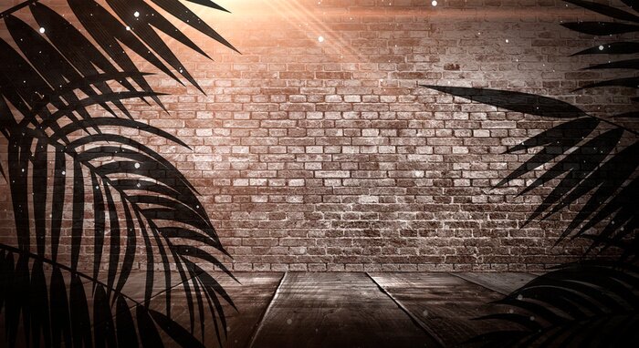 Fototapete Beleuchtete Ziegel und Pflanzen