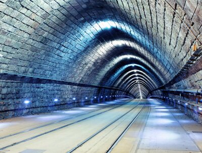 Fototapete Beleuchteter Backsteintunnel 3D