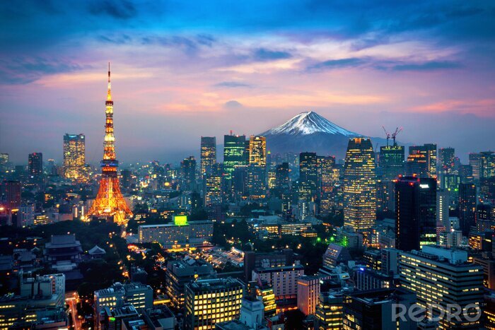 Fototapete Beleuchtetes Tokio bei Dämmerung