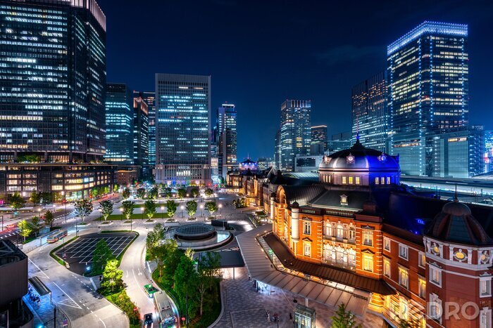 Fototapete Beleuchtetes Tokio und Brücke bei Nacht