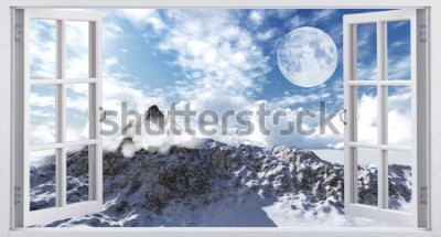 Fototapete Berge aus dem fenster