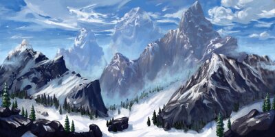 Fototapete Berge im Schnee aus der Fantasy-Welt