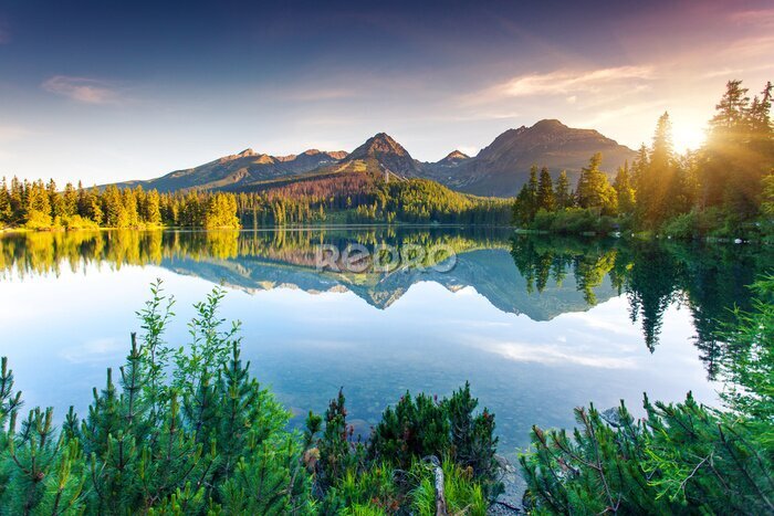 Fototapete Berglandschaft mit Spiegelung im See