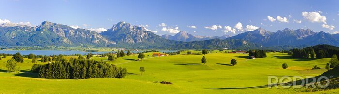 Fototapete Bergpanorama mit Feldern und Alpen