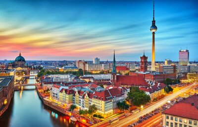 Fototapete Berlin Skyline mit dem Sonnenuntergang
