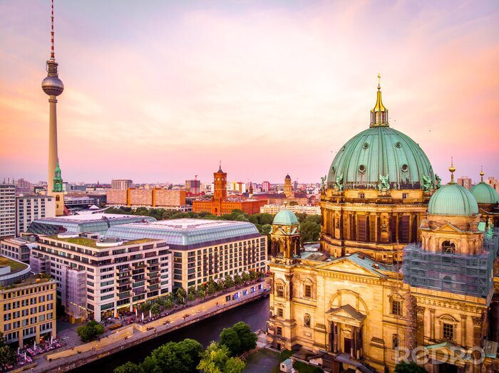 Fototapete Berliner Panorama bei Sonnenuntergang