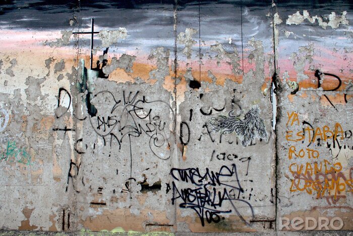 Fototapete Betonmauer mit buntem Graffiti