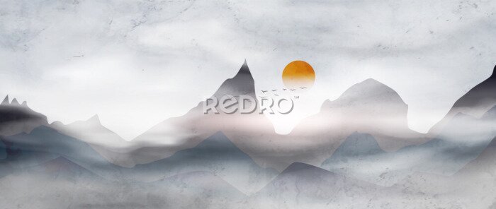 Fototapete Bewölkter Himmel über Berglandschaft