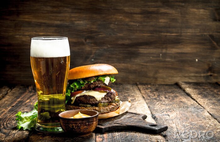 Fototapete Bier und amerikanisches Essen