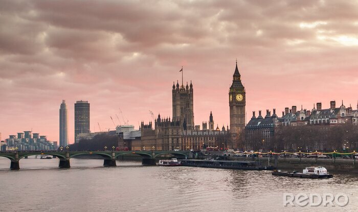 Fototapete Big Ben und Westminster Bridge bei Sonnenuntergang London, UK