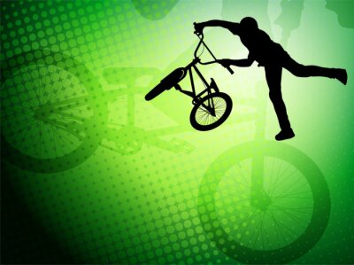 Fototapete Biker mit BMX auf grünem Hintergrund