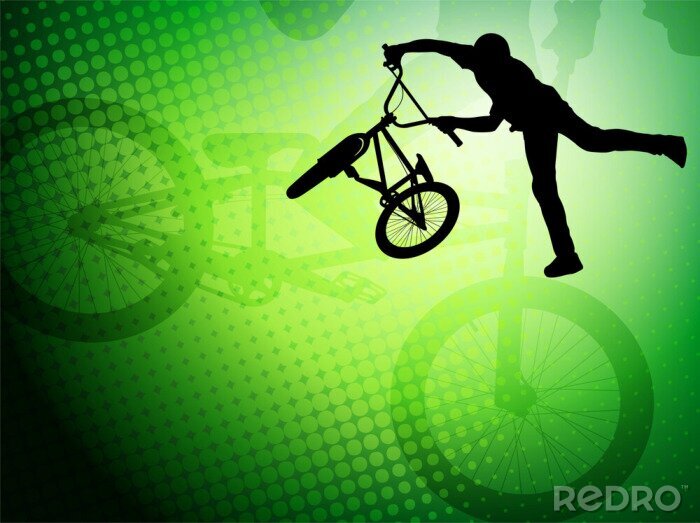 Fototapete Biker mit BMX auf grünem Hintergrund