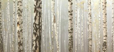 Fototapete Birken im Nebel in Weiß