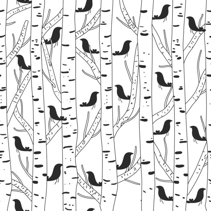 Fototapete Birkenstämme und Blätter