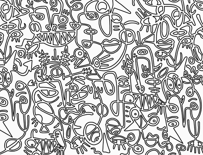 Fototapete Black and white pattern on white background, abstract design.