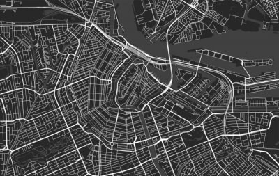 Black and white vector modern city map of Amsterdam
