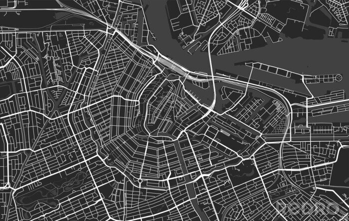 Fototapete Black and white vector modern city map of Amsterdam