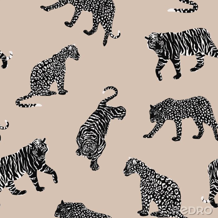 Fototapete Black white animal seamless beige background