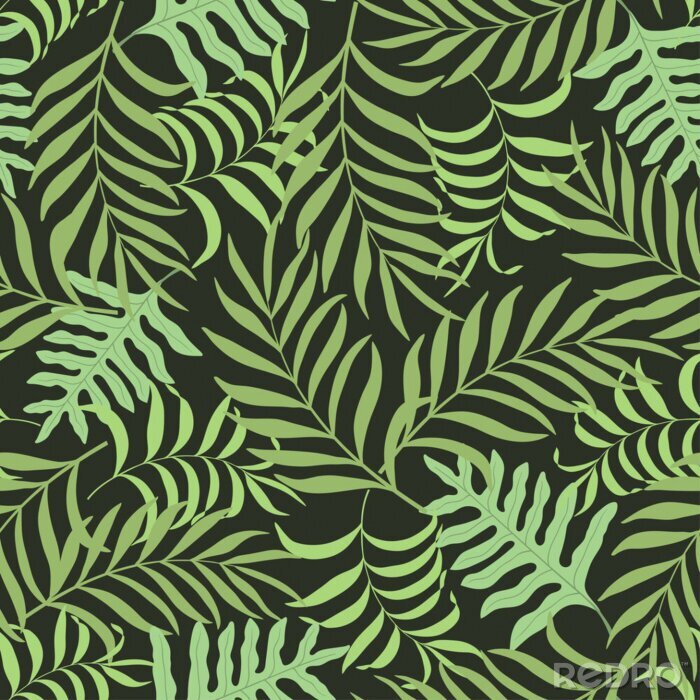 Fototapete Blätter auf dunkelgrünem Hintergrund