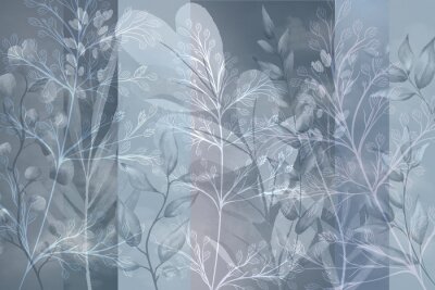 Blätter auf einem Geometrischen Hintergrund in Grau und Blau