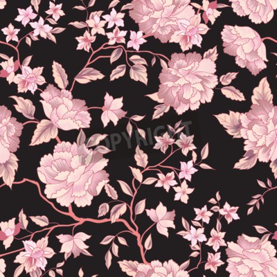 Fototapete Blätter und Pfingstrosen wie ein Baum