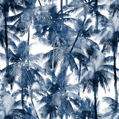 Blaue Aquarell-Palmen