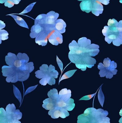 Blaue Blumen heben sich von einem dunklen Hintergrund ab