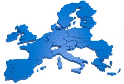Fototapete Blaue Europakonturen auf weißem Hintergrund