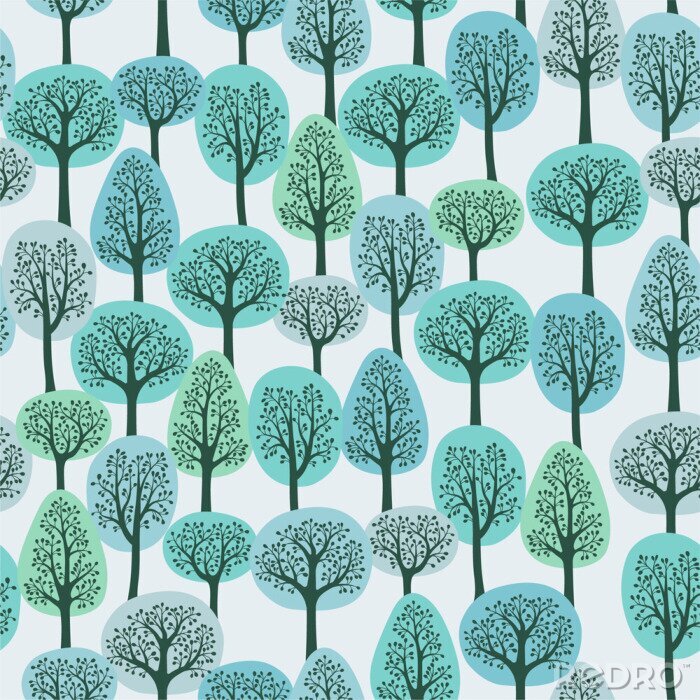 Fototapete Blaue grafische Bäume