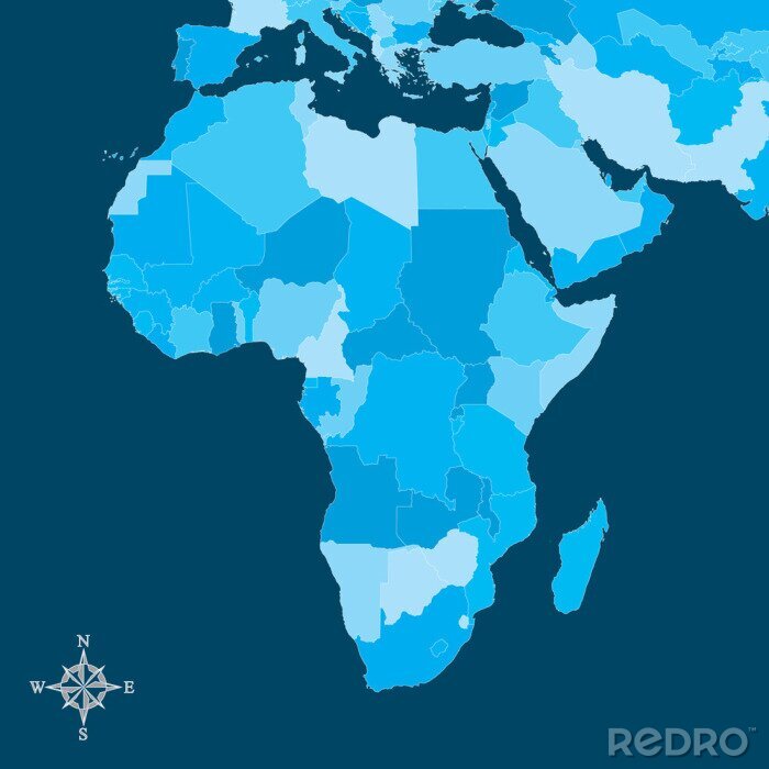 Fototapete Blaue Karte von Afrika mit Kompass