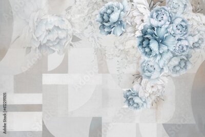 Blaue Pfingstrosen und Geometrische Betonwand