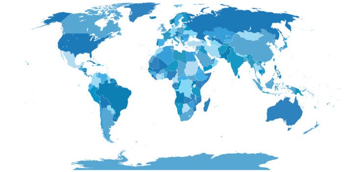 Fototapete Blaue politische Weltkarte mit Ländergrenzen