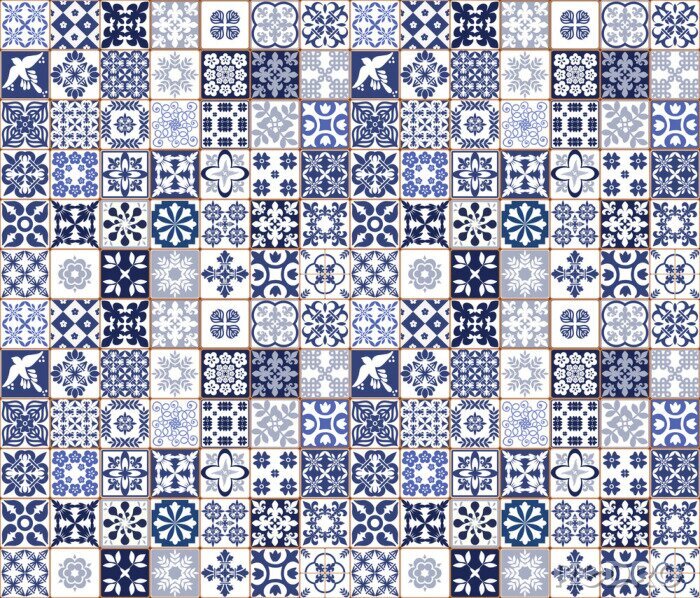 Fototapete Blaue portugiesische Fliesen Muster - Azulejos Vektor, Mode Interior Design Fliesen