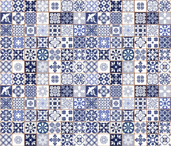 Fototapete Blaue portugiesische Fliesen Muster - Azulejos Vektor, Mode Interior Design Fliesen
