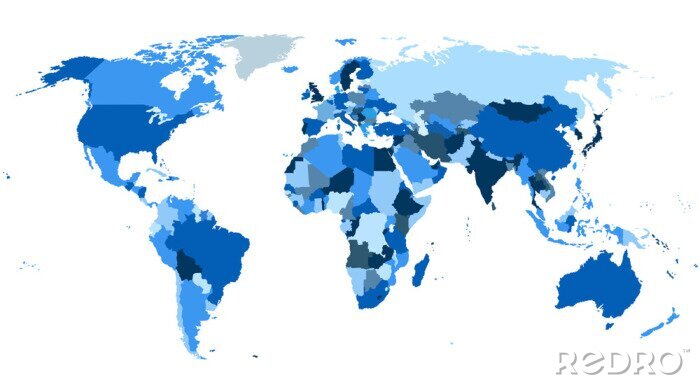 Fototapete Blaue Staaten auf der Weltkarte