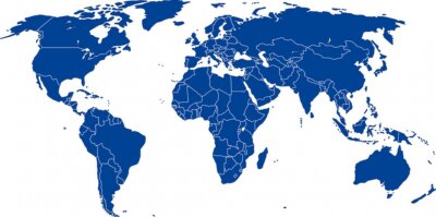 Fototapete Blaue Weltkarte mit Grenzen