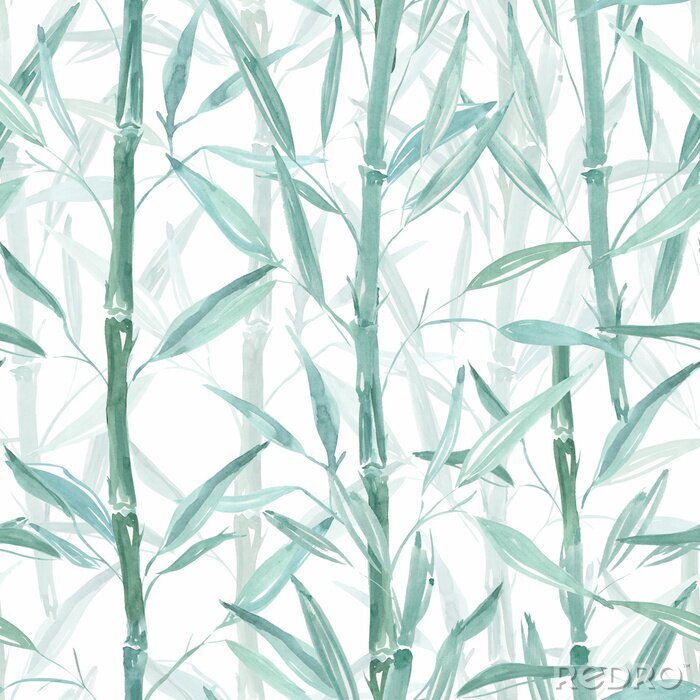 Fototapete Blauer Bambus auf weißem Hintergrund