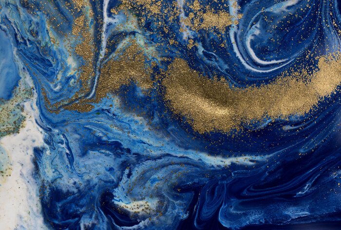 Fototapete Blauer Marmor mit gelben Partikeln