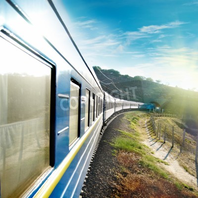 Fototapete Blauer Zug mit 3D Effekt