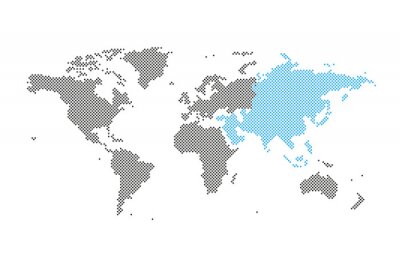 Fototapete Blaues Asien auf Weltkarte