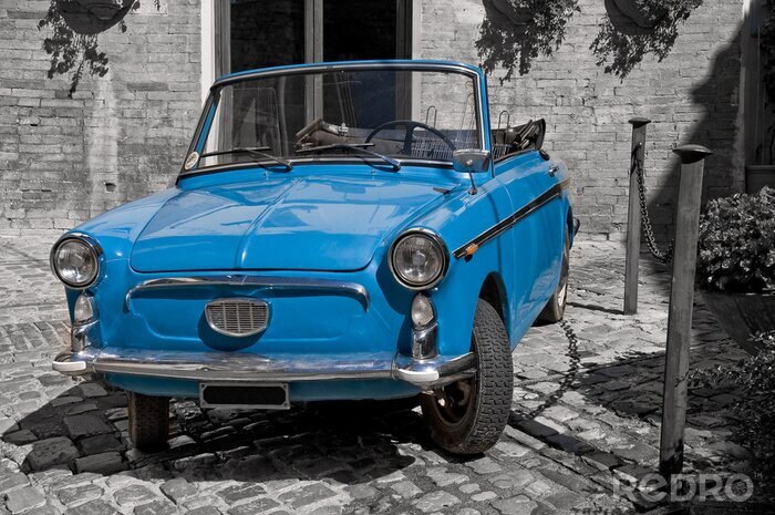 Fototapete Blaues Fahrzeug Vintage