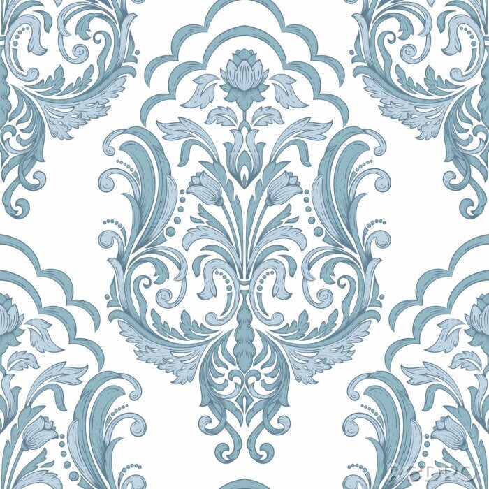 Fototapete Blaues ornamentales Muster auf weißem Hintergrund