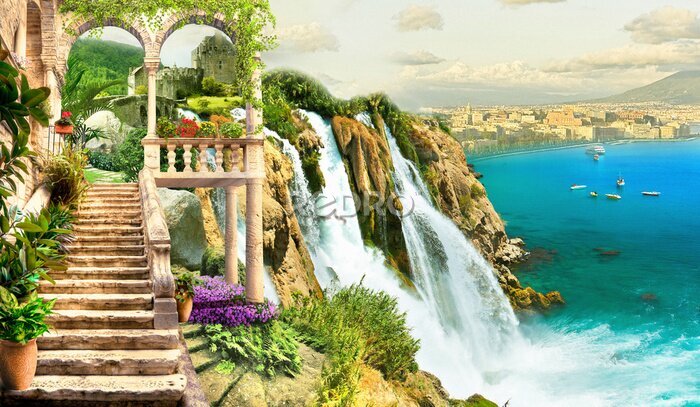 Fototapete Blick auf das Schloss und die Meereslandschaft