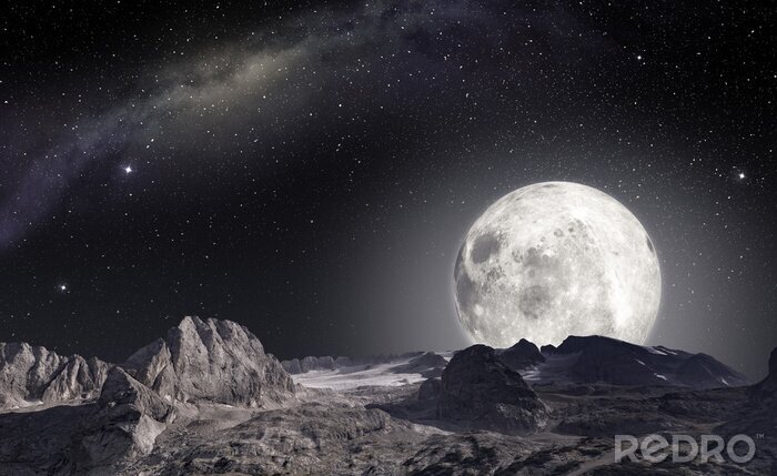 Fototapete Blick auf den Mond von einem fremden Planeten aus