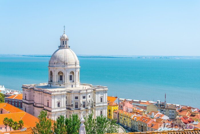 Fototapete Blick auf Gebäude von Lissabon und Meer