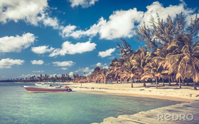 Fototapete Blick vom Meer auf Strand in der Dominikanischen Republik