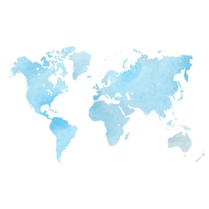 Fototapete Blue watercolor map of World. Vector illustration
