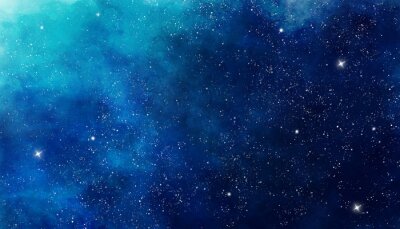 Fototapete Blue watercolor space background. Illustration painting