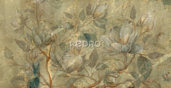 Fototapete Blumen an Zweigen im Vintage-Stil