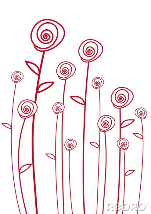 Fototapete Blumen auf einer roten Zeichnung